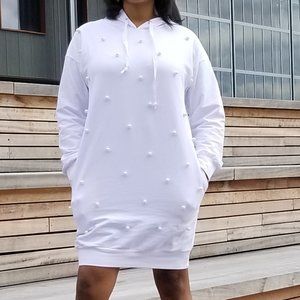 White Hoodie Dress with Pearls - NWT (Small)